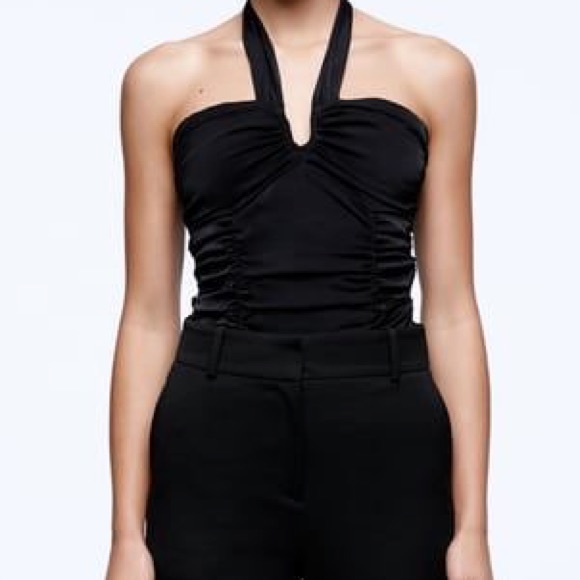 Zara Black Satin Ruched Bodysuit - Picture 2 of 4